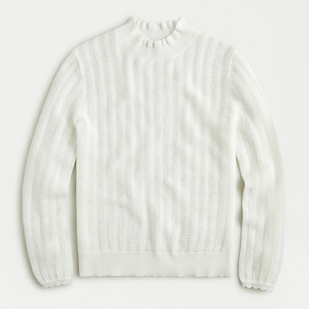 J. Crew Pointelle ruffle mockneck sweater